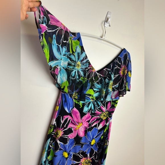 Connected Apparel Midi Dress Plus Sz 16 Floral Ruffle V-Neck Stretch Boho Artsy - Picture 4 of 11